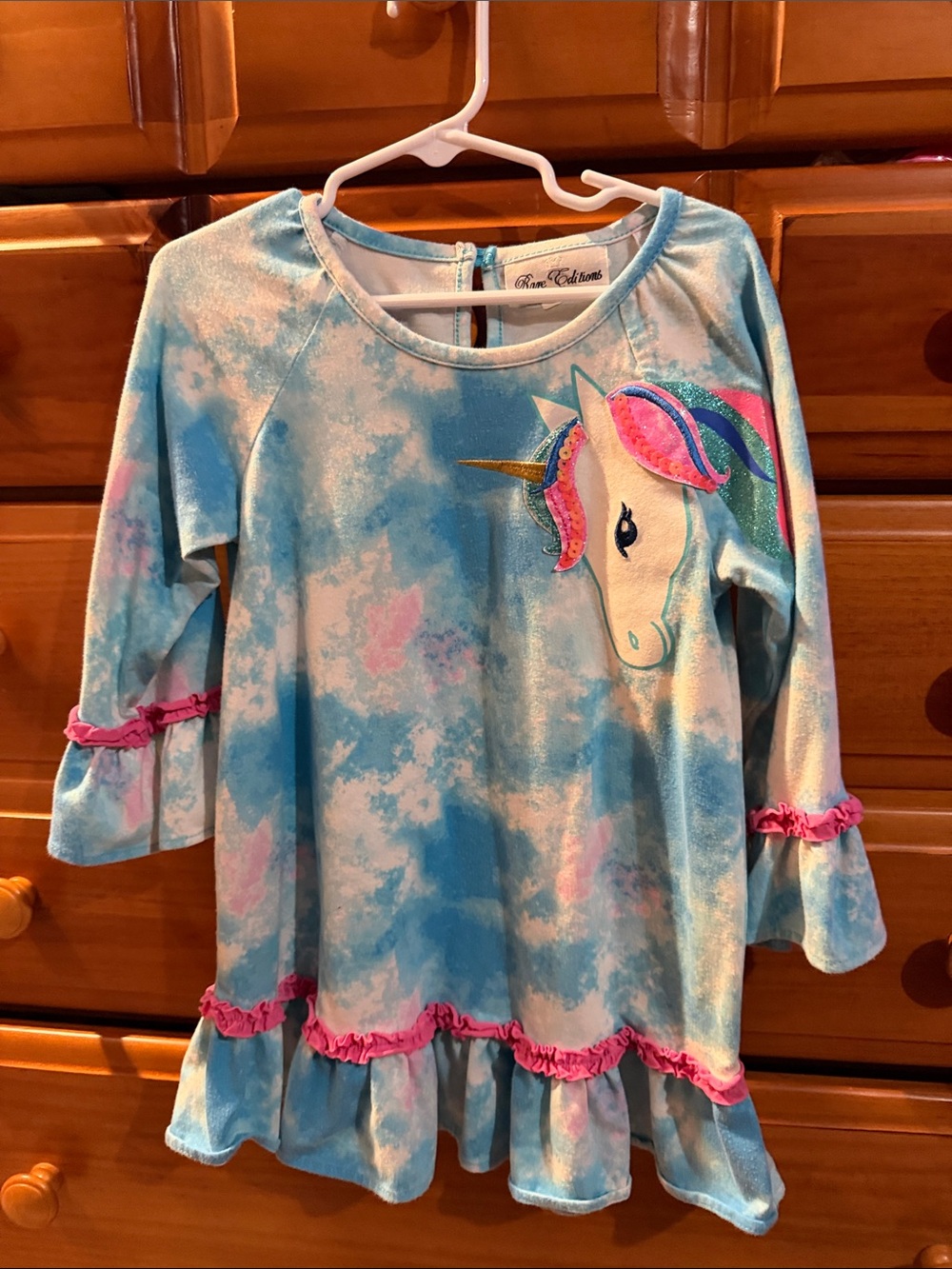 Rare Editions Blue Tie-Dye Unicorn Nightgown with Pink Trim